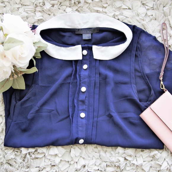 Lime blue Tops - Cute Retro Semi Sheer Button Down Blouse
